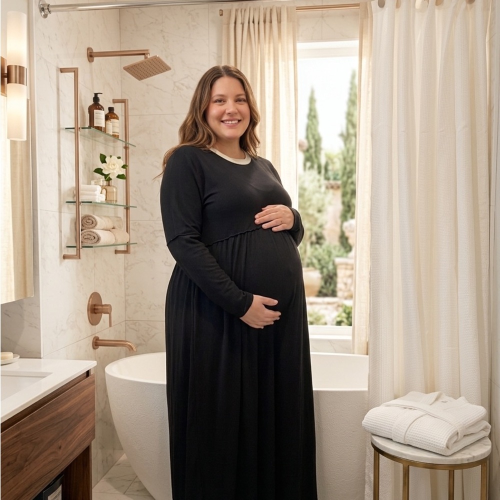 Black Long Sleeve Maternity Maxi plus size  Dress
